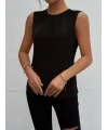 Kadın Askılı Yuvarlak Büzgü Yaka Sandy Bluz