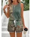 Kadın Askılı Yuvarlak Yaka çiçek Baskılı Süprme Bluz Ve Short Ikili Takım