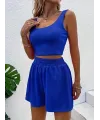 Kadın Askılı Yuvarlak Yakalı Burgu Krop Ve Bluz Short Ikili Takım