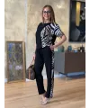 Kadın Bisiklet Yaka Kısa Kol Leopar Desen Bluz Ve Pantolon Ikili Takım