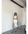 Kadın Çepli Şortlu Yırtmaçlı Etek - Beyaz
