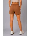Kadın Dokuma Kumaş Cepli Bağcıklı Regular Fit Yazlık Şort - Kahverengi