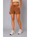 Kadın Dokuma Kumaş Cepli Bağcıklı Regular Fit Yazlık Şort - Kahverengi