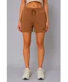 Kadın Dokuma Kumaş Cepli Bağcıklı Regular Fit Yazlık Şort - Kahverengi