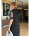 Kadın Fileli Kapüşonlu Modal Ceket
