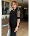 Kadın Fileli Kapüşonlu Modal Ceket