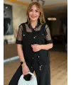 Kadın Fileli Kapüşonlu Modal Ceket