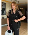 Kadın Fileli Kapüşonlu Modal Ceket