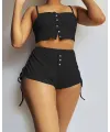 Kadın Ip Askılı Crop Bluz Ve Yanlardan Büzgülü Ikili Kaşkorse Short Takım