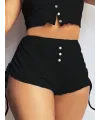 Kadın Ip Askılı Crop Bluz Ve Yanlardan Büzgülü Ikili Kaşkorse Short Takım