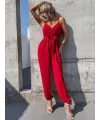 Kadın Ip Askılı Kruvaze Yakalı Belden Kuşaklı Uzun Sandy Tulum