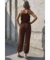 Kadın Ip Askılı Kruvaze Yakalı Belden Kuşaklı Uzun Sandy Tulum