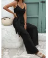 Kadın Ip Askılı V Yakalı Belden Kuşaklı Uzun Aerobin Tulum
