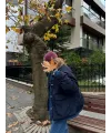 Kadın Jeans Detaylı Cıtcıtlı Ceket Mont - Lacivert