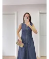 Kadın Jeans Kot Önü Tam Fermuarlı  Uzun Elbise - Mavi