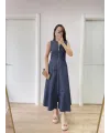 Kadın Jeans Kot Önü Tam Fermuarlı  Uzun Elbise - Mavi