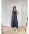 Kadın Jeans Kot Önü Tam Fermuarlı  Uzun Elbise - Mavi