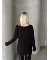 Kadın Kadife Kumaş Leopar Desenli Omuz Detay Uzun Kollu Bluz