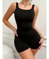 Kadın Kare Yaka Sırt Dekolte Detay Dalgıç Bodycon Mini Tulum