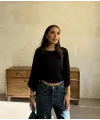 Kadın Kayık Yaka Yarasa Kol Dökümlü Kısa Bluz