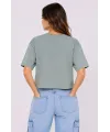 Kadın Kedi Baskılı Oversize Crop Tişört Salaş Basic Yarım Kol T-shirt - Mint Yeşili