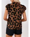Kadın Kısa Fırfır Kollu V Yakalı Leopar Desenli Süprem Bluz
