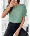 Kadın Kısa Kollu Bisiklet Yaka Kolları Gipeli Ithal Krep Bluz
