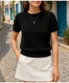 Kadın Kısa Kollu Bisiklet Yaka Triko Bluz