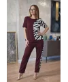 Kadın Kısa Kollu Bisiklet Yaka Zebra Desen Bluz Ve Pantolon Ikili Takım