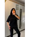Kadın Kısa Kollu Bisiklet Yakalı Dantel Detaylı Viskon Iki Iplik Bluz