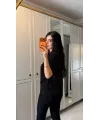 Kadın Kısa Kollu Bisiklet Yakalı Dantel Detaylı Viskon Iki Iplik Bluz