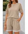 Kadın Kısa Kollu Bisiklet Yakalı Waffle Bluz Ve Short Ikili Takım