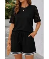 Kadın Kısa Kollu Bisiklet Yakalı Waffle Bluz Ve Short Ikili Takım