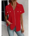 Kadın Kısa Kollu Ceket Yaka önü Fermuarlı Cep Detay Kısa Kol Ithal Krep Bluz