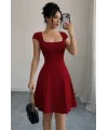 Kadın Kısa Kollu Kare Yakalı Kısa Ithal Krep Elbise