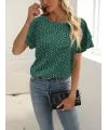 Kadın Kısa Kollu Kolları Volanlı Baskılı Süprem Bluz