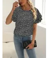 Kadın Kısa Kollu Kolları Volanlı Baskılı Süprem Bluz