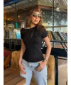 Kadın Kısa Kollu Tek Omuzu Açık Büzgülü Viskon Bluz