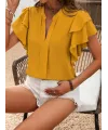 Kadın Kısa Kollu V Hakim Yaka Kolları Fırfırlı Dubai Bluz