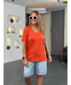 Kadın Kısa Kollu V Yaka Bluz