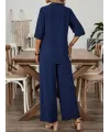 Kadın Kısa Kollu V Yakalı Aerobin Bluz Ve Pantolon Ikili Takım