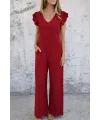 Kadın Kısa Kollu V Yakalı Arkası Derin Bağcıklı Uzun Aerobin Tulum