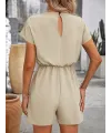 Kadın Kısa Kollu V Yakalı Beli Lastikli Kısa Ithal Krep Tulum