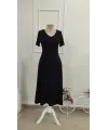 Kadın Kısa Kollu V Yakalı Cepli Midi Viskon Elbise