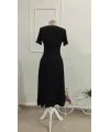 Kadın Kısa Kollu V Yakalı Cepli Midi Viskon Elbise