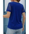 Kadın Kısa Kollu V Yakalı Dantel Detaylı Viskon Bluz