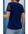 Kadın Kısa Kollu V Yakalı Dantel Detaylı Viskon Bluz
