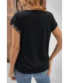 Kadın Kısa Kollu V Yakalı önden Düğmeli Leopar Desen Detaylı Viskon Bluz
