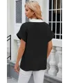 Kadın Kısa Kollu V Yakalı önden şerit Detaylı Sandy Bluz