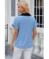 Kadın Kısa Kollu V Yakalı önden şerit Detaylı Sandy Bluz